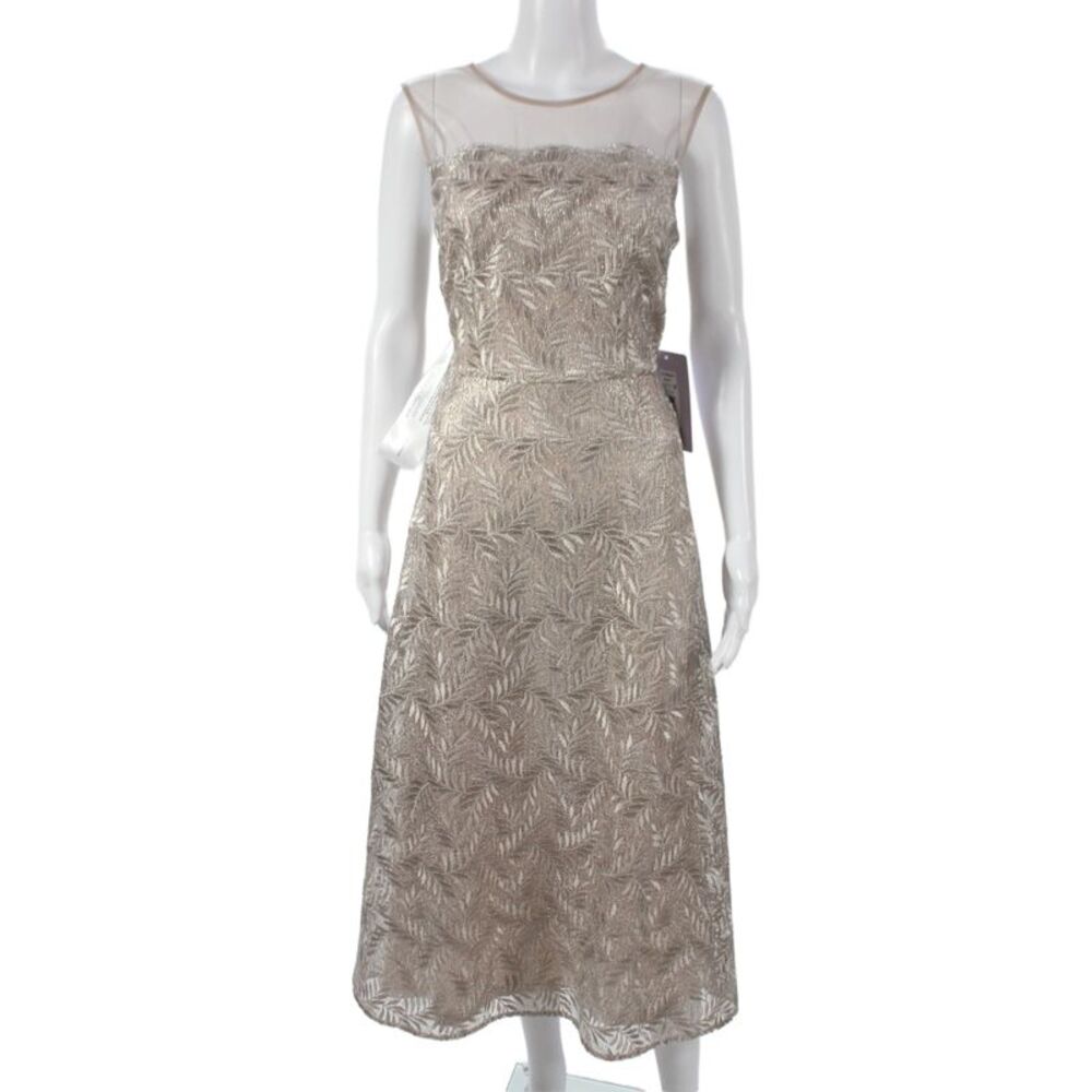 JS Collections Women A-Line Beige Cotton Blend Maxi Dress Size 4